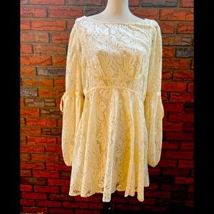 Free People Cream Lace Peasant Long Sleeve Dress